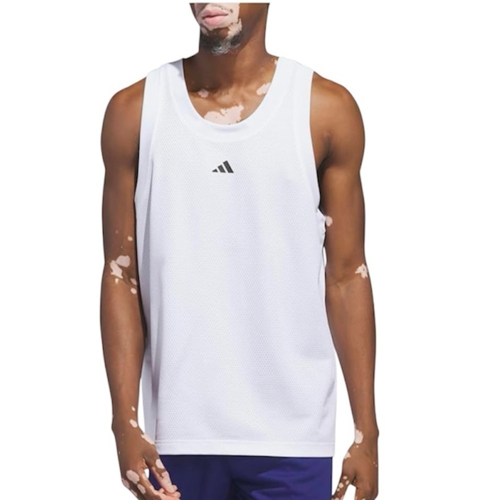 Adidas Basketball Tank Mens 2XL White Mesh Jersey Sleeveless Training NWT